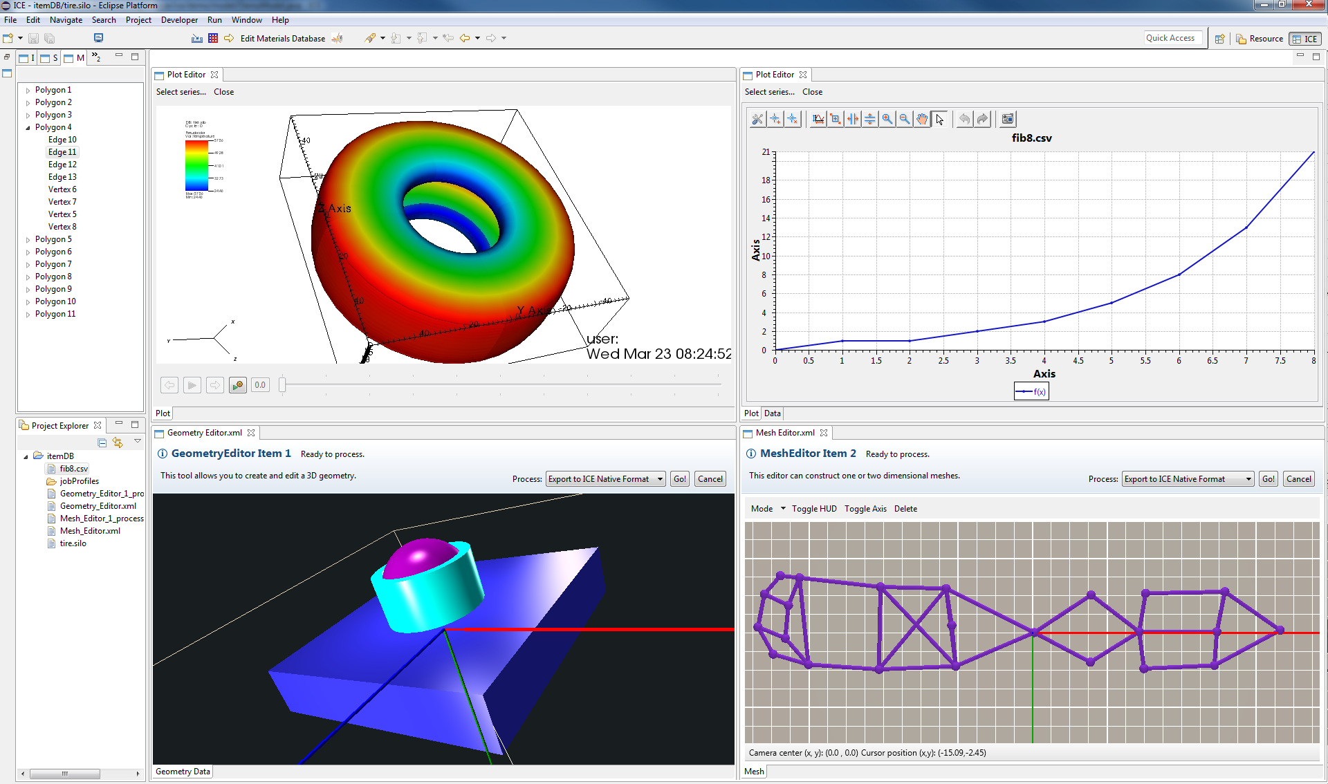 Screenshot of Eclipse ICE visualizations